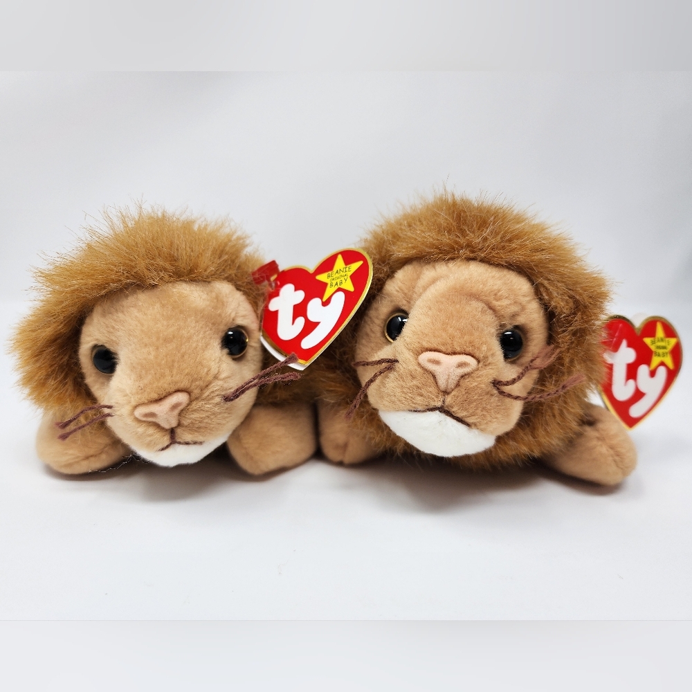 Ty Original Beanie Baby Roary The Lion 1996 Matching Pair